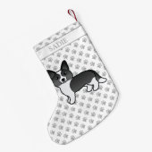 白黒カーディガンウェルシュコーギー犬&名前 スモールクリスマスストッキング (裏面 (吊り時))