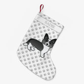 白黒カーディガンウェルシュコーギー犬&名前 スモールクリスマスストッキング (正面 (吊り時))