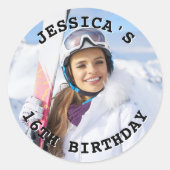 白黒カーブテキストファミリーフォトバースデー ラウンドシール (正面)