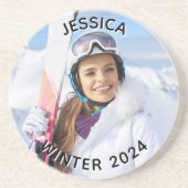 白黒カーブテキスト 家族写真 コースター (正面)