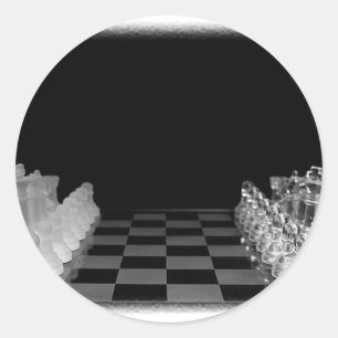 白黒ガラス不気味チェス盤ゲーム ラウンドシール