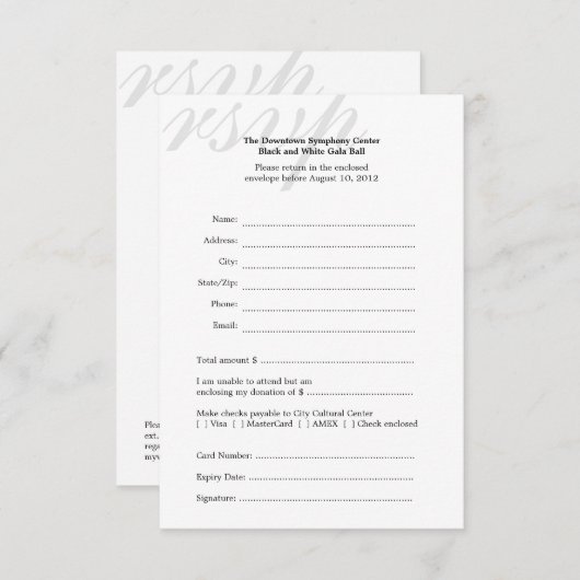 白黒ガラボールRSVP企業の応答 出欠カード (正面/裏面)