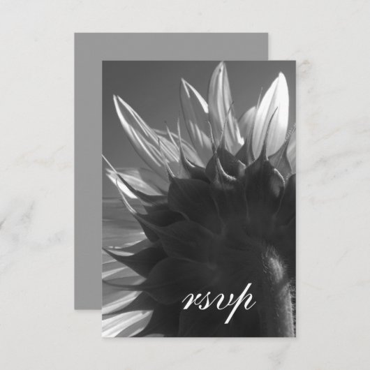 白黒ガーデンヒマワリ結婚式RSVP 出欠カード (正面/裏面)