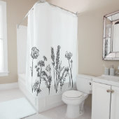 白黒ガーデンフラワーフローラ植物芸術 シャワーカーテン (インサイチュ)