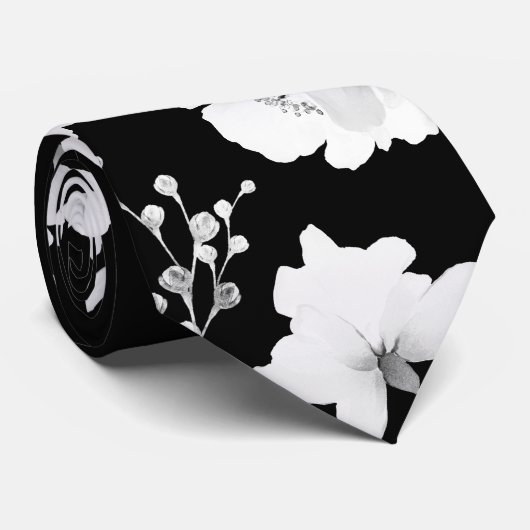 白黒ガーデン牡丹結婚のネックタイ ネクタイ (ロール)