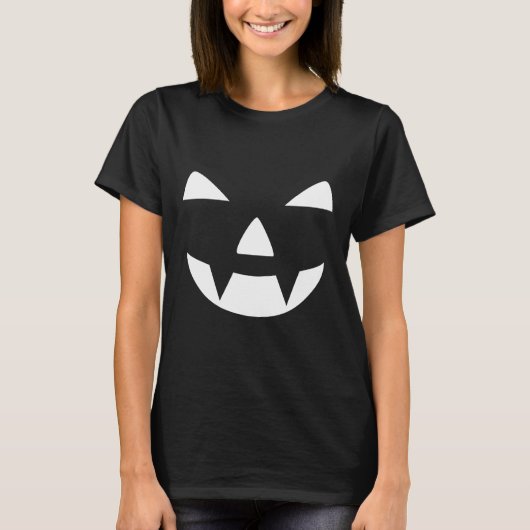 白黒ガーリーカボチャ顔ハロウィーン Tシャツ (正面)