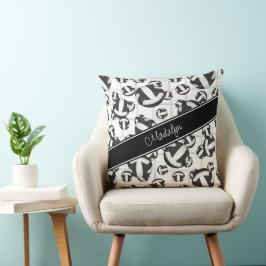 白黒ガーリーバレーボールパターンwネットアクセント クッション