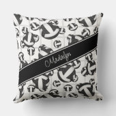 白黒ガーリーバレーボールパターンwネットアクセント クッション (裏面)