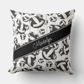 白黒ガーリーバレーボールパターンwネットアクセント クッション (正面)