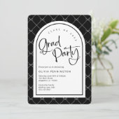 白黒ガーリー弓パターン卒業パーティー 招待状 (スタンド正面)