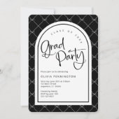 白黒ガーリー弓パターン卒業パーティー 招待状 (正面)