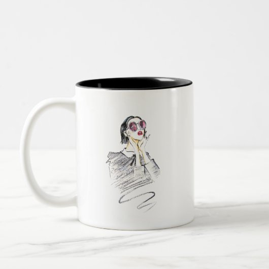 白黒ガーリー美しい ツートーンマグカップ (左)