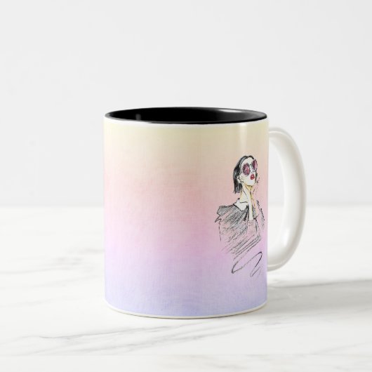白黒ガーリー美しい ツートーンマグカップ (正面右)