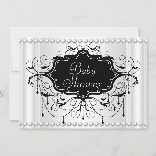 白黒ガールまたはボーイベビーシャワーベビー 招待状 (正面)