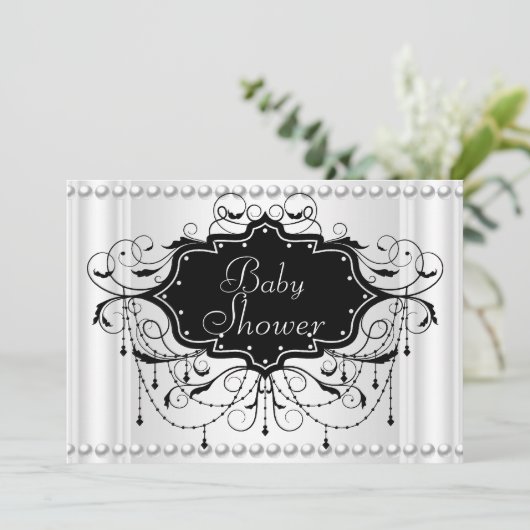 白黒ガールまたはボーイベビーシャワーベビー 招待状 (スタンド正面)