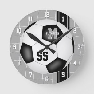 白黒ガールズボーイズストライプサッカー ラウンド壁時計
