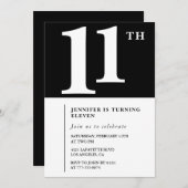白黒ガールズ11th誕生日の招待シック 招待状 (正面/裏面)