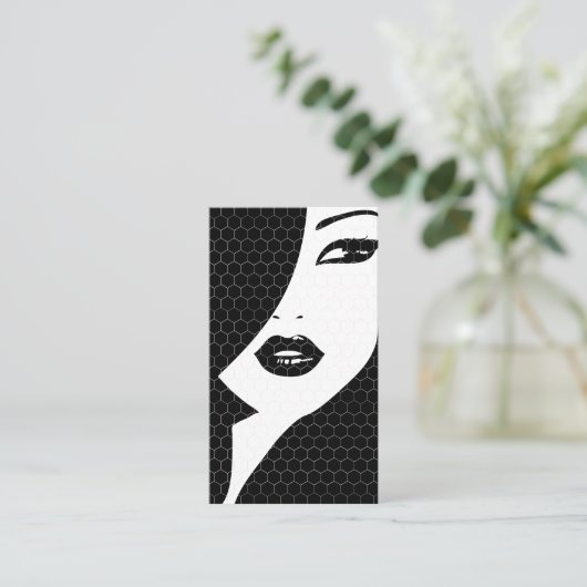 白黒ガールパターン（の模様が）ある名刺 名刺 (スタンド正面)