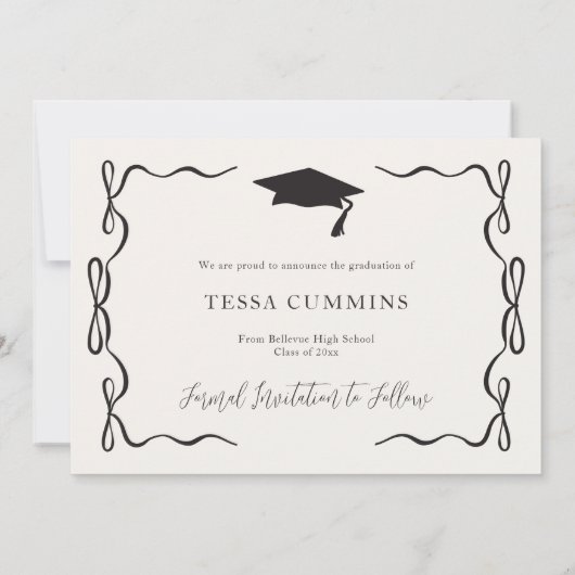 白黒ガールボウフォト卒業パーティー 招待状 (裏面)