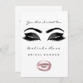白黒キスメイクアップブライダルシャワーピンク 招待状 (正面/裏面)