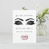 白黒キスメイクアップブライダルシャワーピンク 招待状 (スタンド正面)