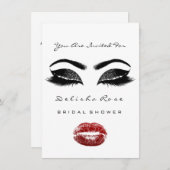 白黒キスメイクアップブライダルシャワー赤 招待状 (正面/裏面)