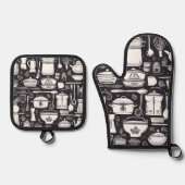 白黒キッチンツールとアクセサリ 鍋つかみ&鍋敷きセット (正面)