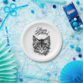 白黒キッテン顔ハッピーバースデー ペーパープレート (パーティー)