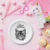 白黒キッテン顔ハッピーバースデー ペーパープレート (パーティー)