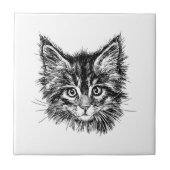 白黒キッテン顔 タイル (正面)