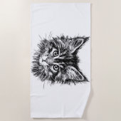 白黒キッテン顔 ビーチタオル (正面)