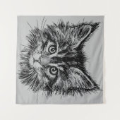 白黒キットン顔オングレー タペストリー (正面(横))