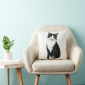 白黒キティ猫の水色 クッション (椅子)