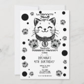 白黒キティ猫の誕生日パーティー 招待状 (正面)