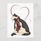 白黒キティ猫ハートバレンタイン シーズンポストカード (正面)