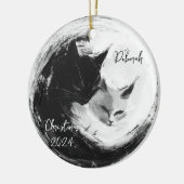白黒キャッツインヤンパーソナライズされたオーナメント セラミックオーナメント (左)