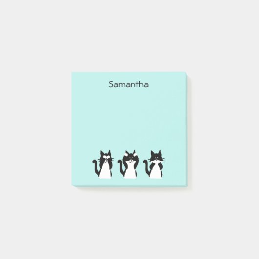白黒キャッツスリーワイズ猫ちゃんアクアブルー ポストイット (正面)