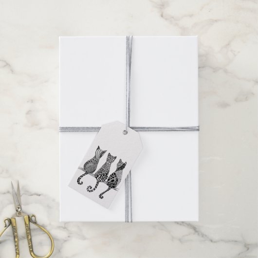 白黒キャッツ3パック10種類のギフトラベル ギフトタグ (より糸付き)