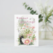 白黒キャットインフローラガーデン ポストカード (スタンド正面)