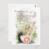 白黒キャットインフローラガーデン ポストカード (正面/裏面)