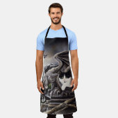 白黒キャットガルゴイル エプロン (着用した状態)