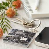 白黒キャットガルゴイル キーホルダー (正面右)