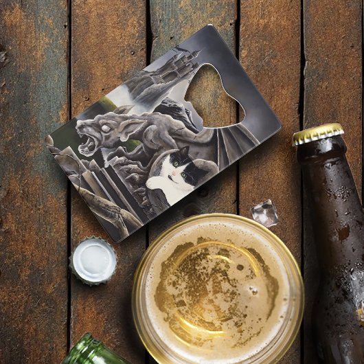 白黒キャットガルゴイル クレジットカード栓抜き