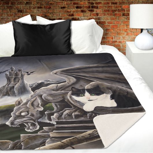 白黒キャットガルゴイル シェルパブランケット