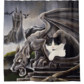 白黒キャットガルゴイル シャワーカーテン (正面)