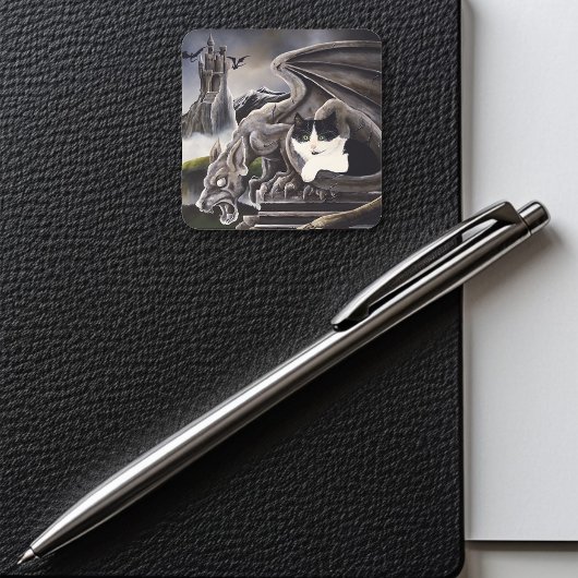 白黒キャットガルゴイル スクエアシール