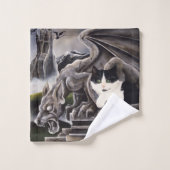 白黒キャットガルゴイル バスタオルセット (ウォッシュタオル)