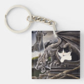白黒キャットガーゴイレビジネスロゴ キーホルダー (正面)