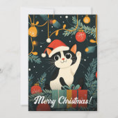 白黒キャットクリスマスツリーオーナメントサンタハット シーズンカード (正面)