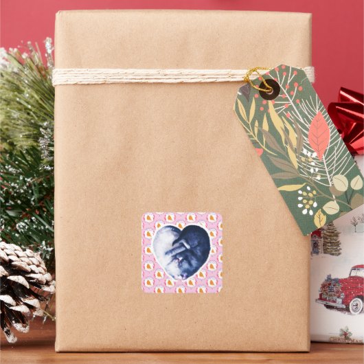 白黒キャットバードラブウォーターカラー スクエアシール (クリスマス)